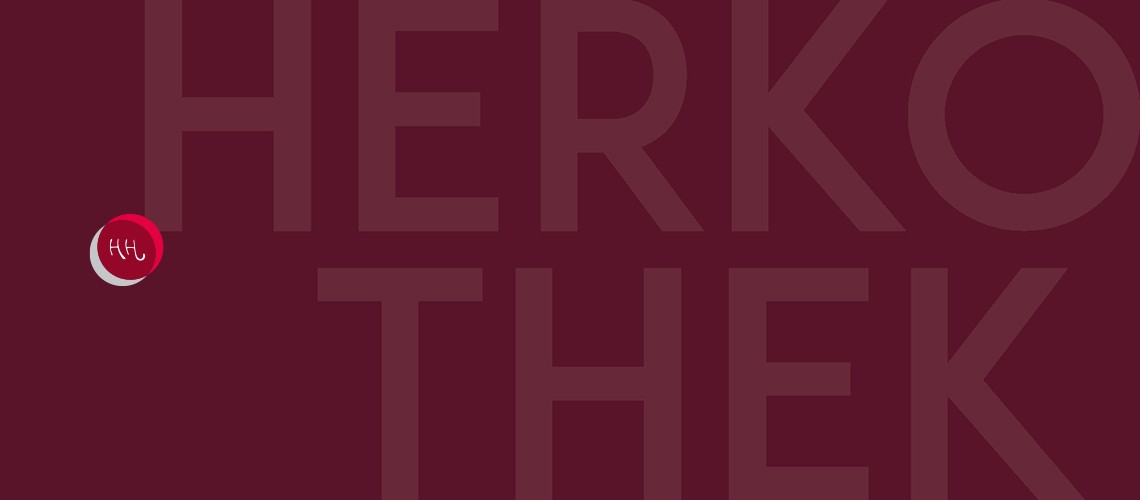 dunkelroter Grund mit Aufschrift Herkothek