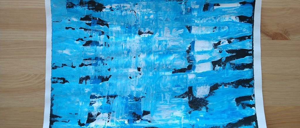 Abstraktes Bild in Blau, Weiß und Schwarz