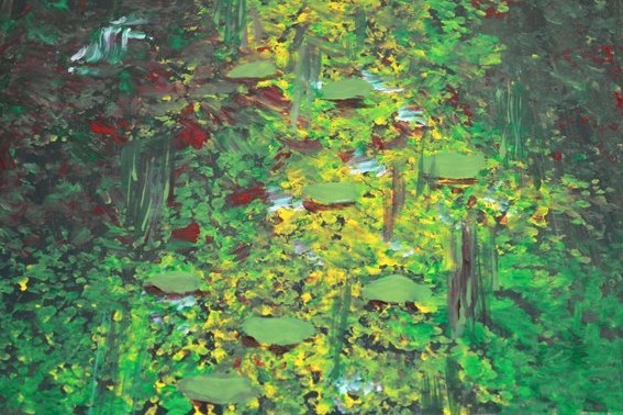 Mit Pinsel Blätter und Schild aufmalen